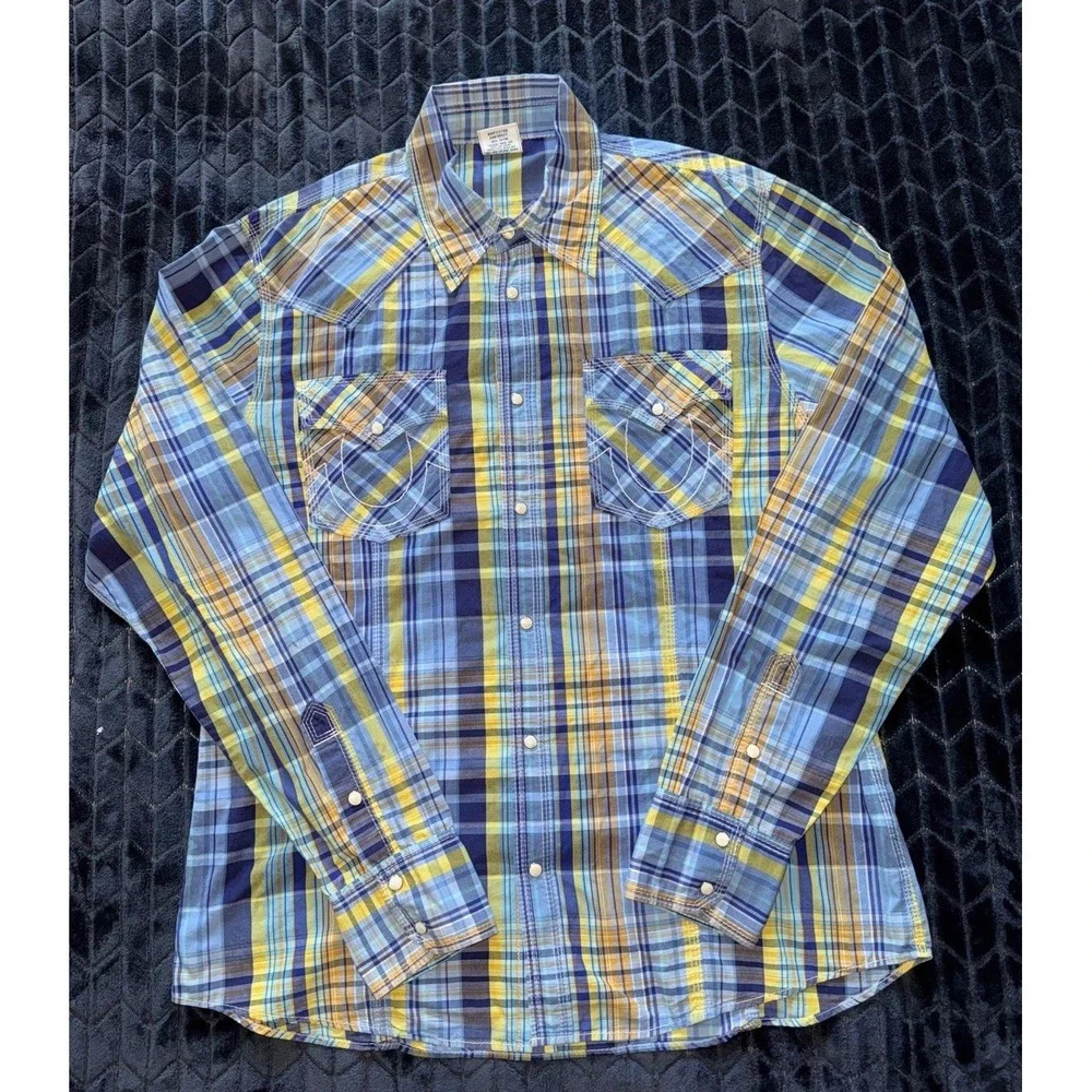 True Religion Mens Long Sleeve Paid Western Cotton Pearl Snap Size 3XL